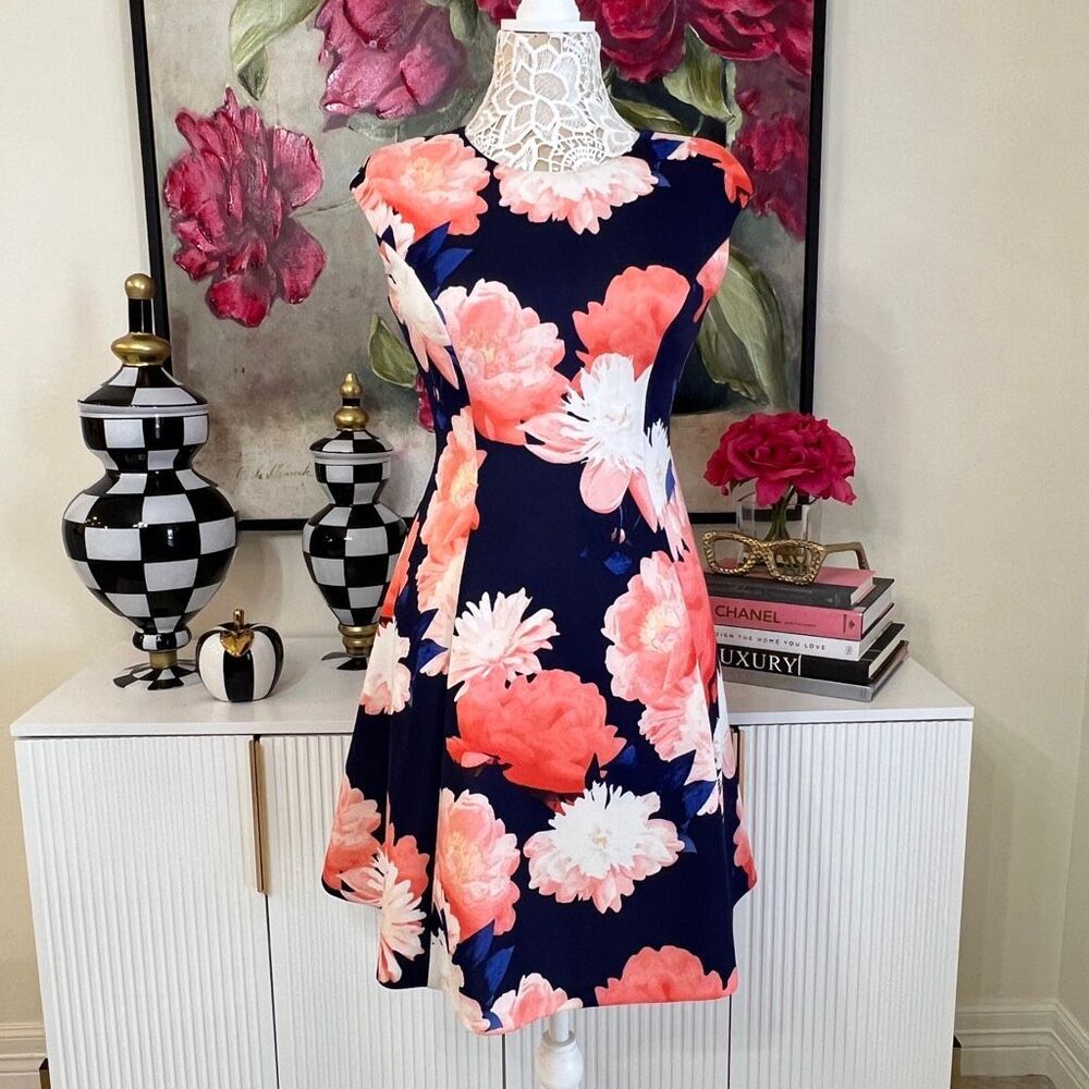 Vince Camuto Women's Floral Back Zip Fit And Flare Mini Dress Multicolor Size 4